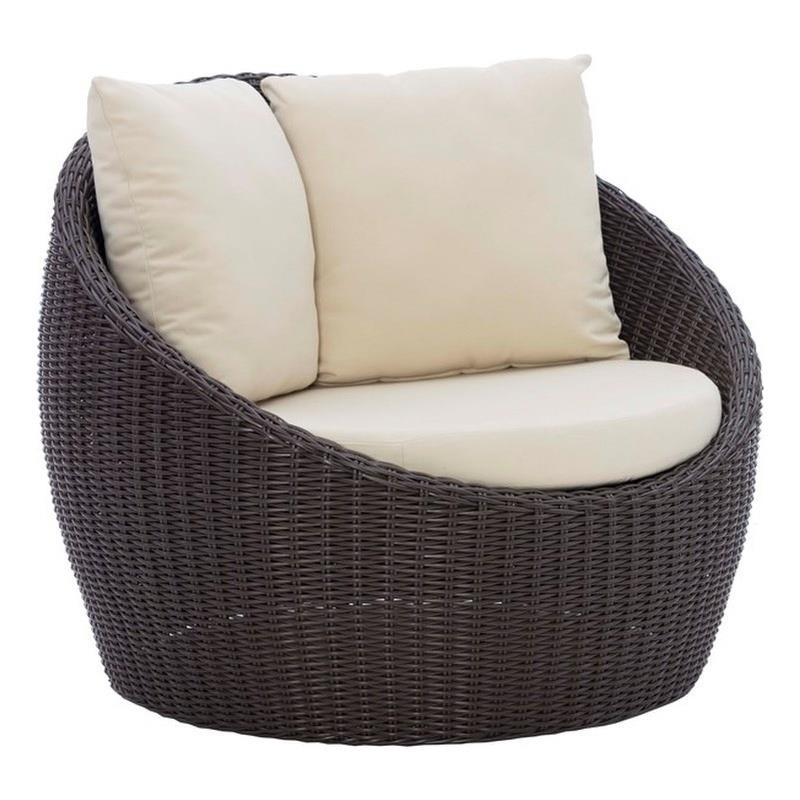 Linon Nara Outdoor Snuggle Chair Resin Wicker Weave with Cushions in Dark Brown