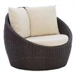 Linon Nara Outdoor Snuggle Chair Resin Wicker Weave with Cushions in Dark Brown