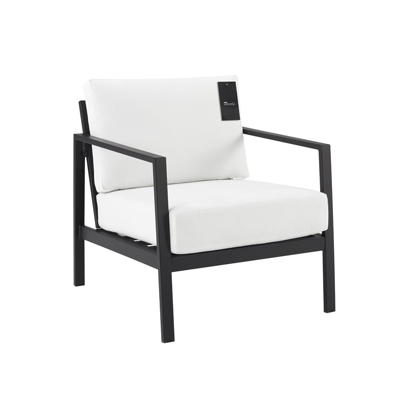 Linon Turner Aluminum Outdoor Chair White Stain Resistant Cushions in Black