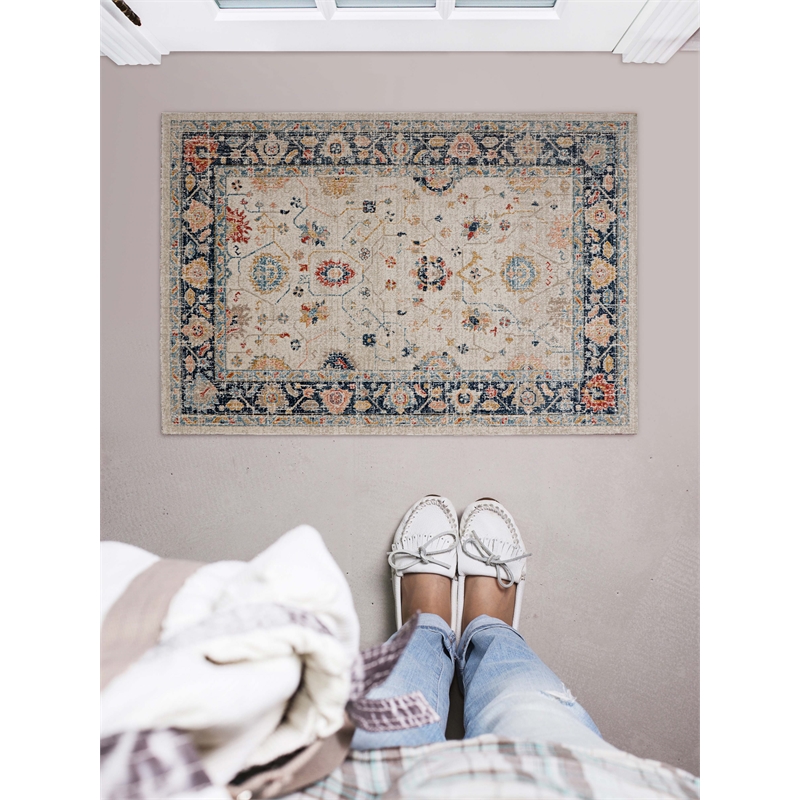 Linon Great Zero Leona Polyester 2'x3' Accent Rug in Ivory