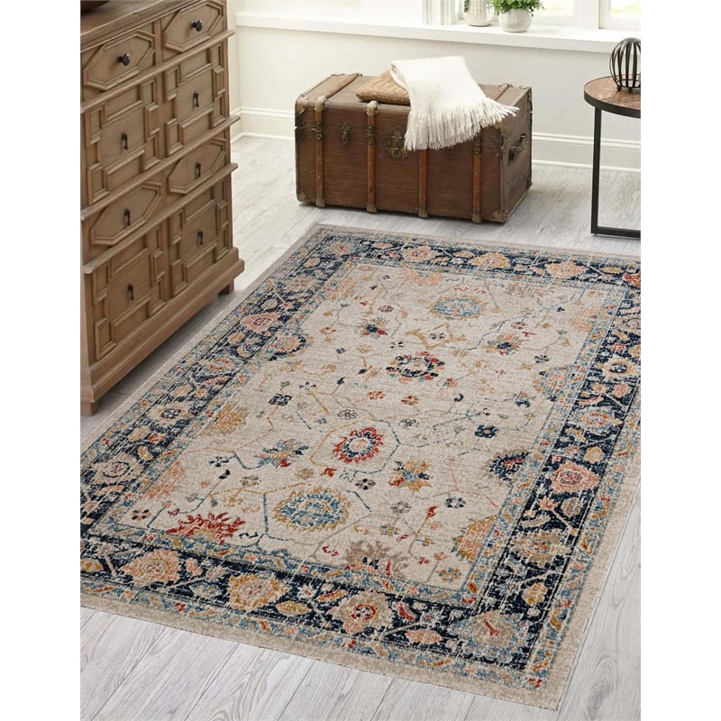 Linon Great Zero Leona Polyester 3'x5' Accent Rug in Ivory
