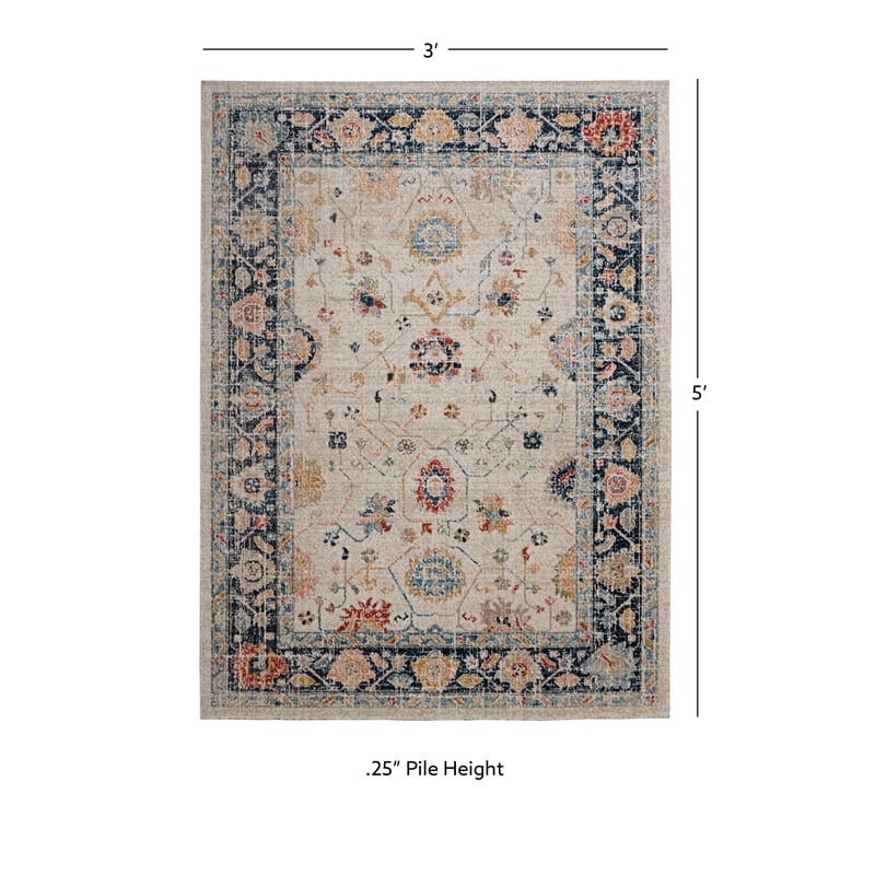 Linon Great Zero Leona Polyester 3'x5' Accent Rug in Ivory
