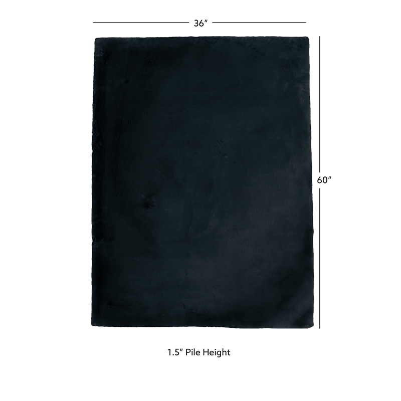 Linon Maven Faux Rabbit Polyester 3'x5' Accent Rug in Charcoal Gray