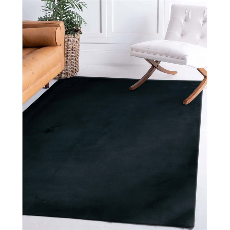 Linon Maven Faux Rabbit Polyester 5'x7' Area Rug in Charcoal Gray