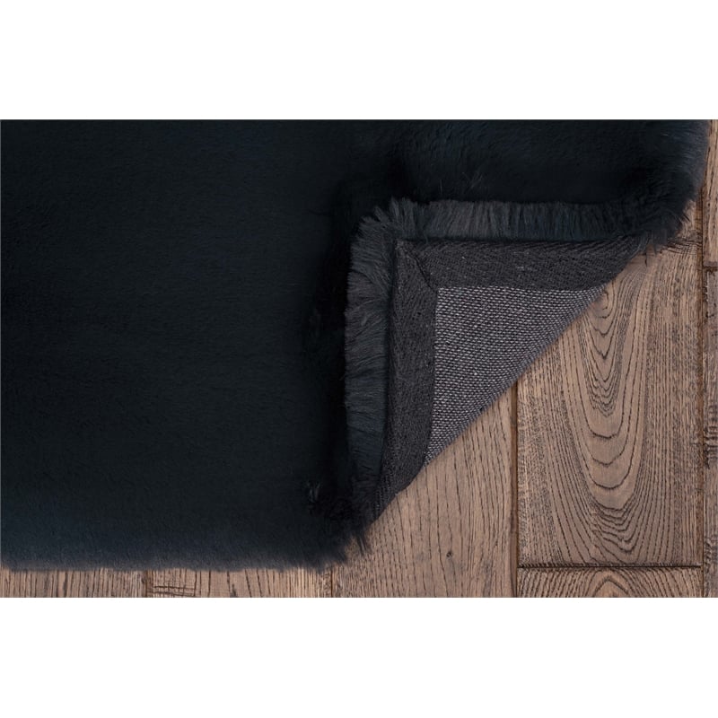 Linon Maven Faux Rabbit Polyester 5'x7' Area Rug in Charcoal Gray