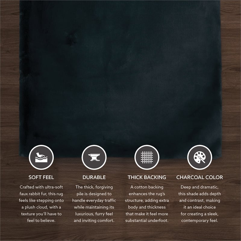 Linon Maven Faux Rabbit Polyester 5'x7' Area Rug in Charcoal Gray