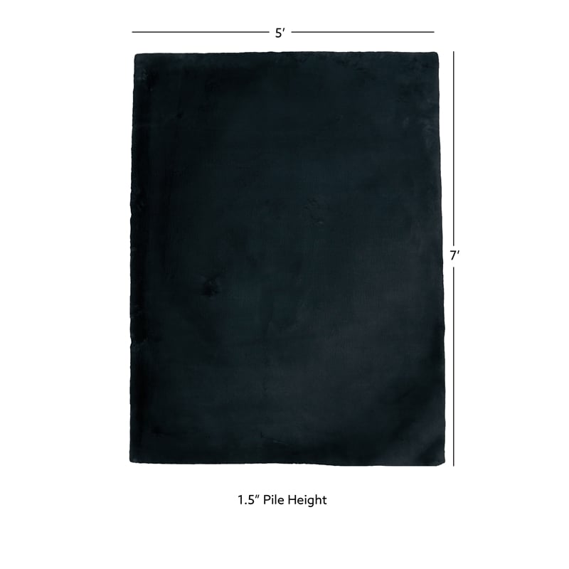 Linon Maven Faux Rabbit Polyester 5'x7' Area Rug in Charcoal Gray