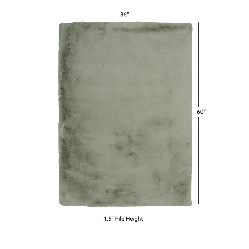 Linon Maven Faux Rabbit Polyester 3'x5' Accent Rug in Green