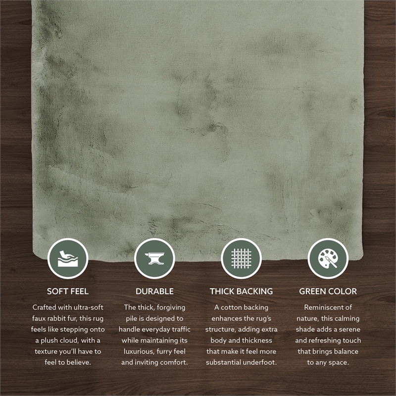 Linon Maven Faux Rabbit Polyester 3'x5' Accent Rug in Green