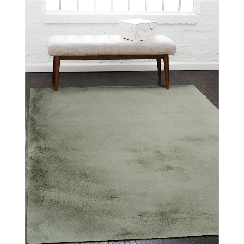 Linon Maven Faux Rabbit Polyester 5'x7' Area Rug in Green