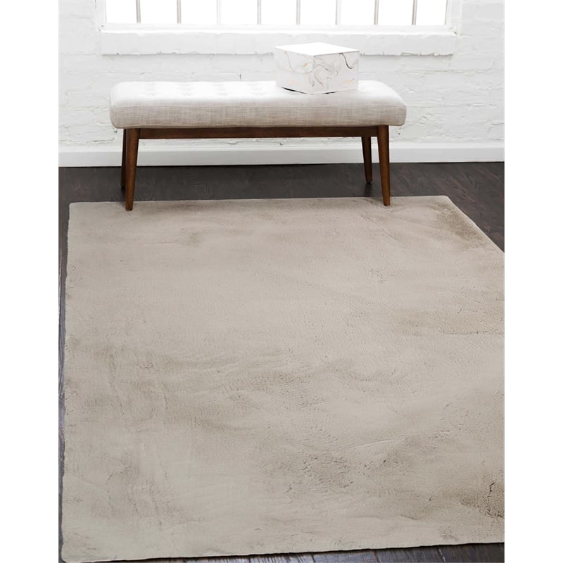 Linon Maven Faux Rabbit Polyester 5'x7' Area Rug in Pale Gray