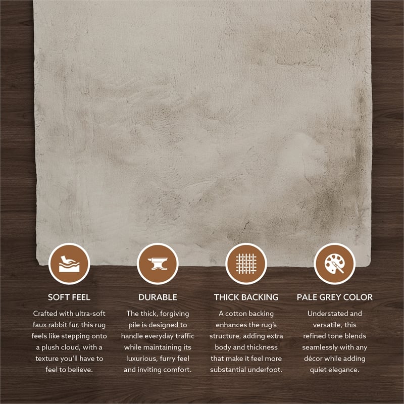 Linon Maven Faux Rabbit Polyester 5'x7' Area Rug in Pale Gray