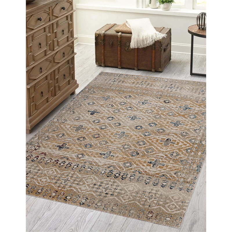 Linon Great Zero Leopold Polyester 3'x5' Accent Rug in Tan