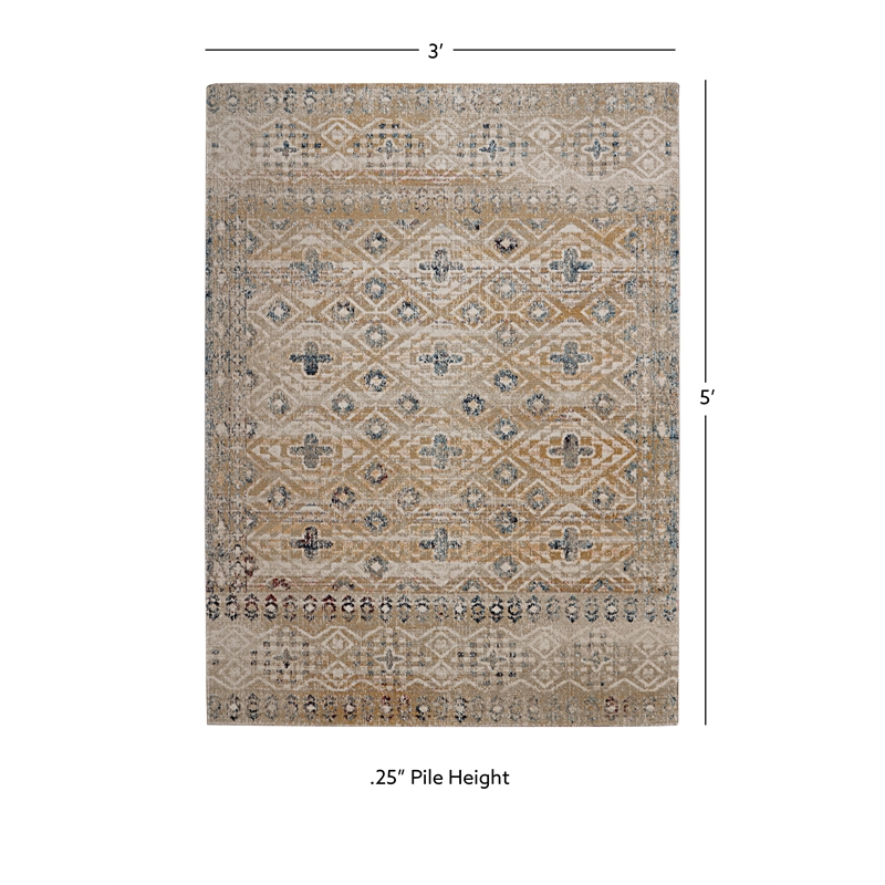 Linon Great Zero Leopold Polyester 3'x5' Accent Rug in Tan