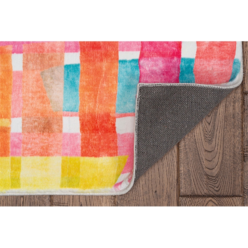 Linon Motif Printed Faux Rabbit Swatch Polyester 3'x5' Accent Rug in Pink