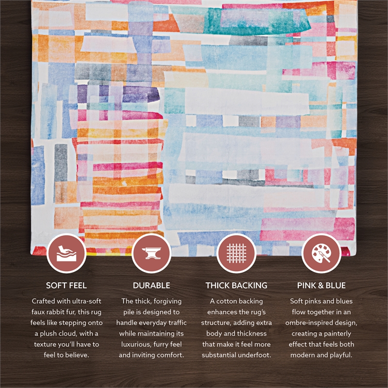 Linon Motif Printed Faux Rabbit Swatch Polyester 3'x5' Accent Rug in Pink