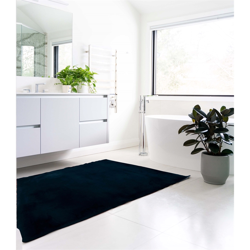 Linon Maven Faux Rabbit Polyester 3'x5' Accent Rug in Navy