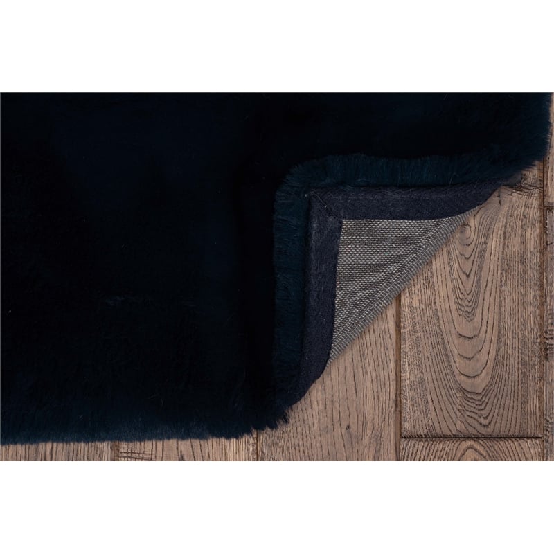 Linon Maven Faux Rabbit Polyester 3'x5' Accent Rug in Navy