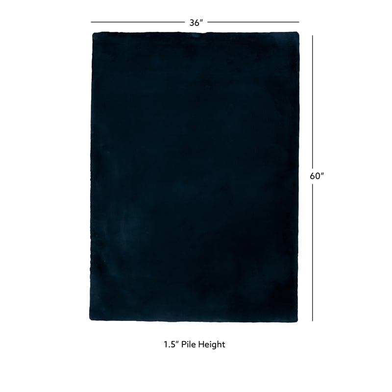 Linon Maven Faux Rabbit Polyester 3'x5' Accent Rug in Navy