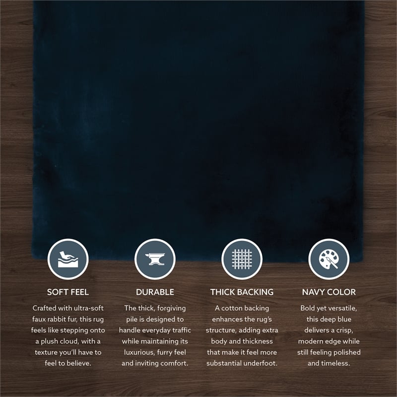 Linon Maven Faux Rabbit Polyester 3'x5' Accent Rug in Navy