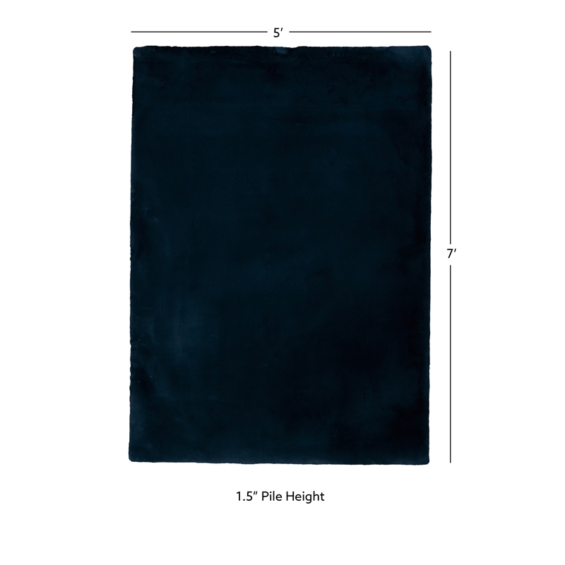 Linon Maven Faux Rabbit Polyester 5'x7' Area Rug in Navy