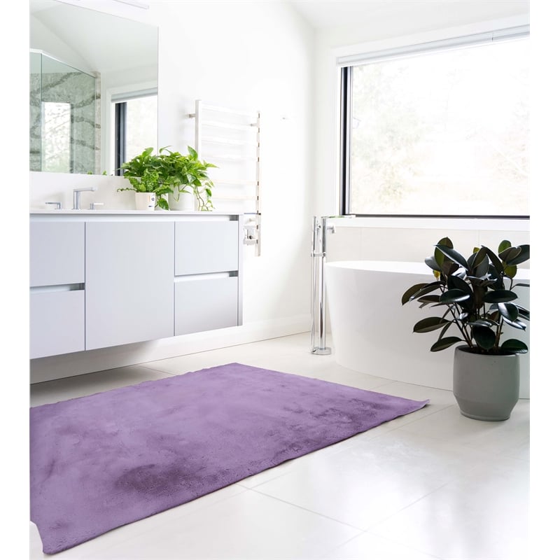 Linon Maven Faux Rabbit Polyester 3'x5' Accent Rug in Purple