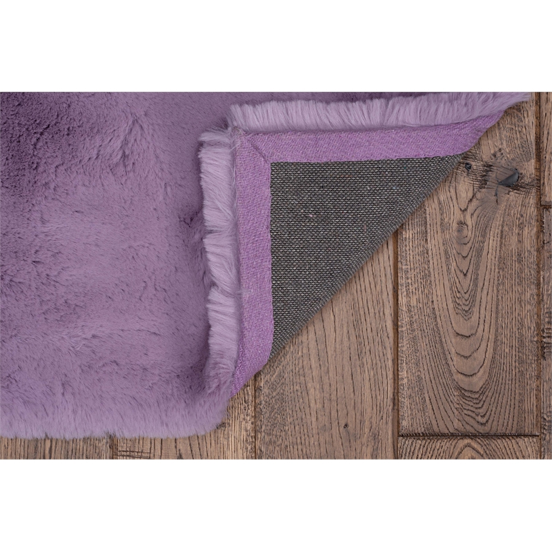 Linon Maven Faux Rabbit Polyester 3'x5' Accent Rug in Purple