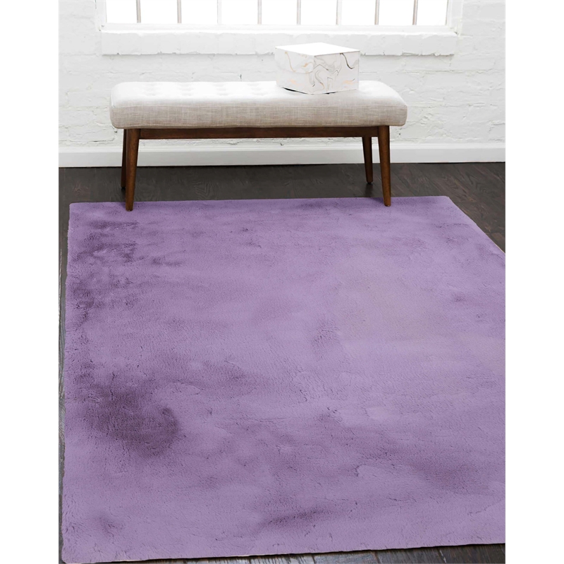 Linon Maven Faux Rabbit Polyester 5'x7' Area Rug in Purple