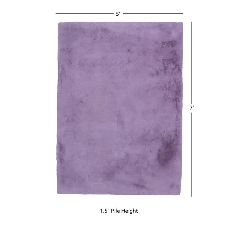 Linon Maven Faux Rabbit Polyester 5'x7' Area Rug in Purple