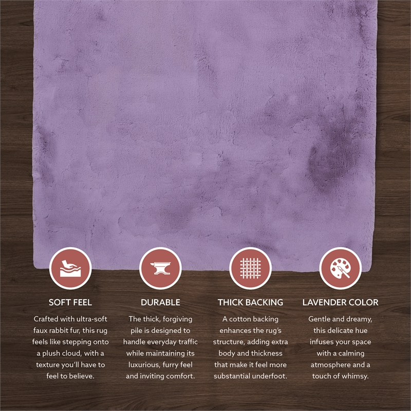 Linon Maven Faux Rabbit Polyester 5'x7' Area Rug in Purple