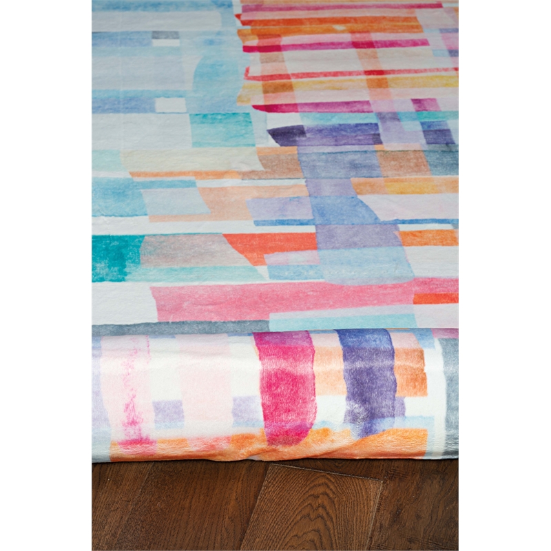 Linon Motif Printed Faux Rabbit Swatch Polyester 8'x10' Area Rug in Pink