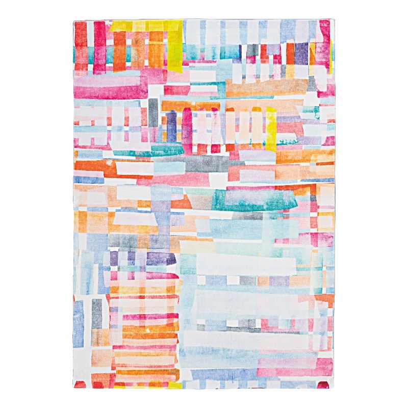 Linon Motif Printed Faux Rabbit Swatch Polyester 8'x10' Area Rug in Pink