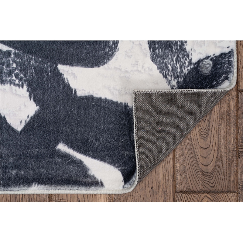 Linon Motif Printed Faux Rabbit Sketch Polyester 5'x7' Area Rug in Black