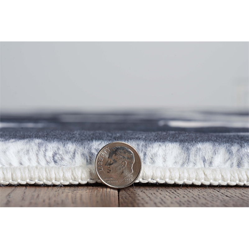 Linon Motif Printed Faux Rabbit Sketch Polyester 5'x7' Area Rug in Black