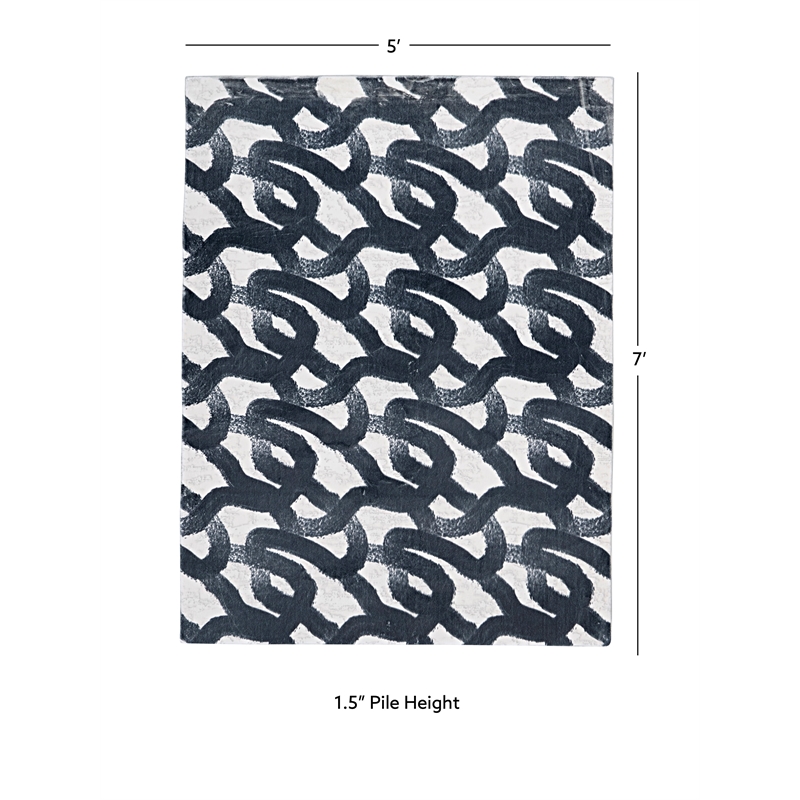 Linon Motif Printed Faux Rabbit Sketch Polyester 5'x7' Area Rug in Black