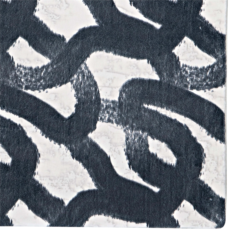 Linon Motif Printed Faux Rabbit Sketch Polyester 8'x10' Area Rug in Black