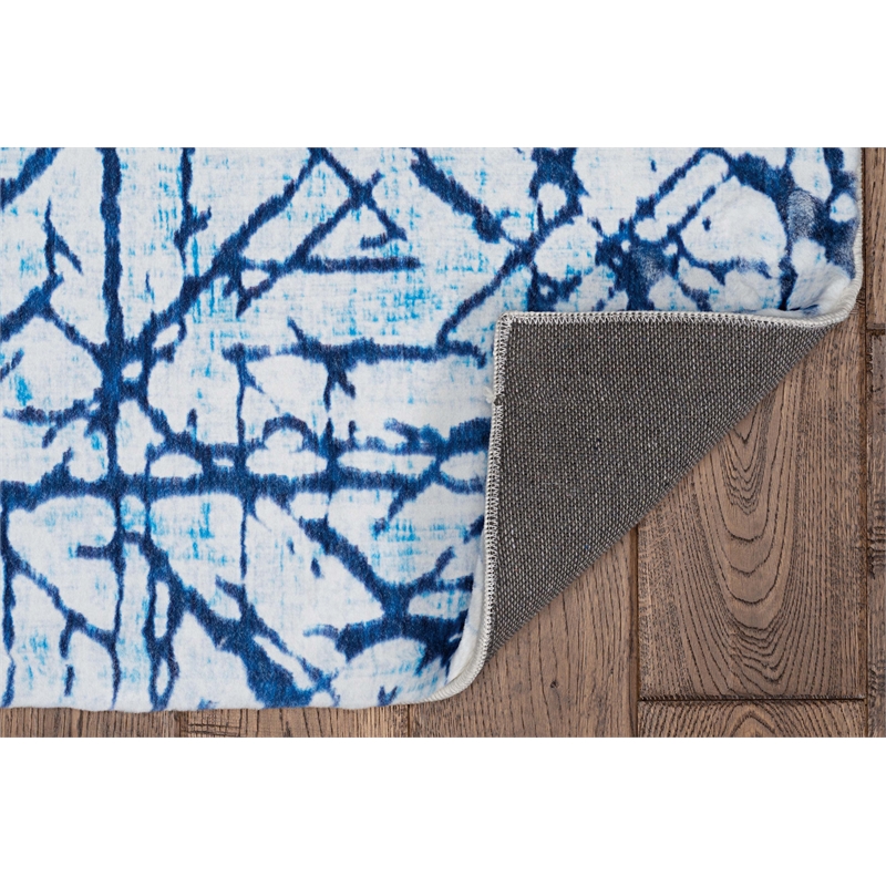 Linon Motif Printed Faux Rabbit Ingrain Polyester 3'x5' Accent Rug in Blue