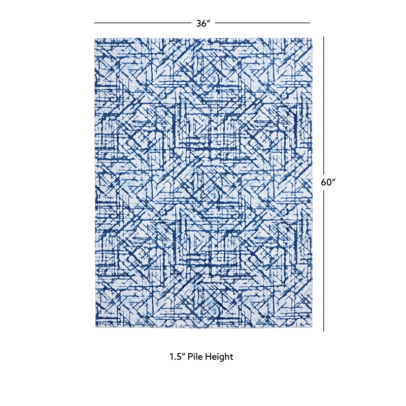 Linon Motif Printed Faux Rabbit Ingrain Polyester 3'x5' Accent Rug in Blue