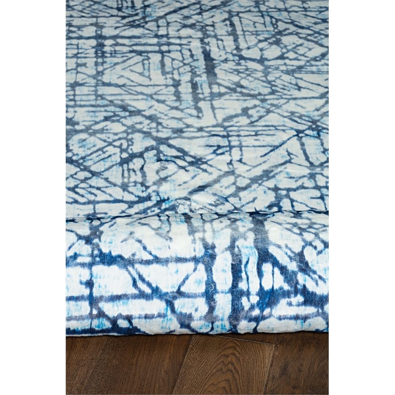 Linon Motif Printed Faux Rabbit Ingrain Polyester 8'x10' Area Rug in Blue