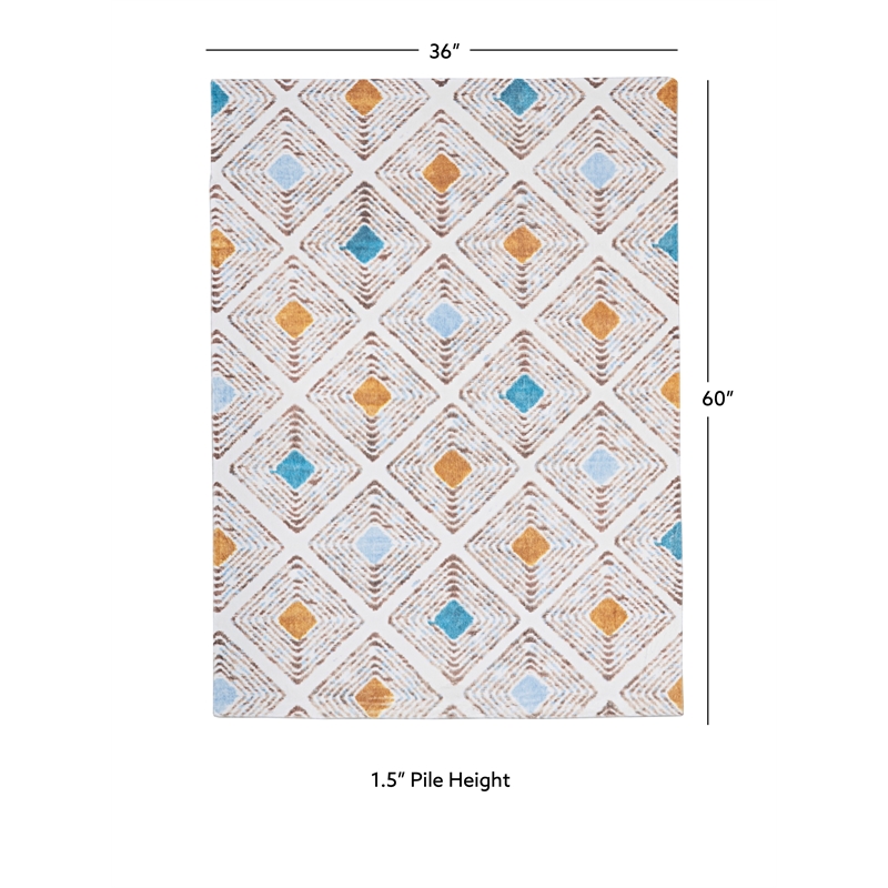 Linon Motif Printed Faux Rabbit Blinx Polyester 3'x5' Accent Rug in Ivory