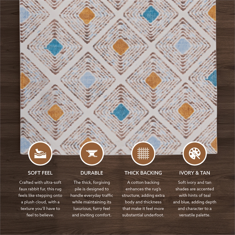 Linon Motif Printed Faux Rabbit Blinx Polyester 3'x5' Accent Rug in Ivory