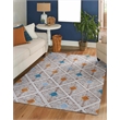 Linon Motif Printed Faux Rabbit Blinx Polyester 5'x7' Area Rug in Ivory