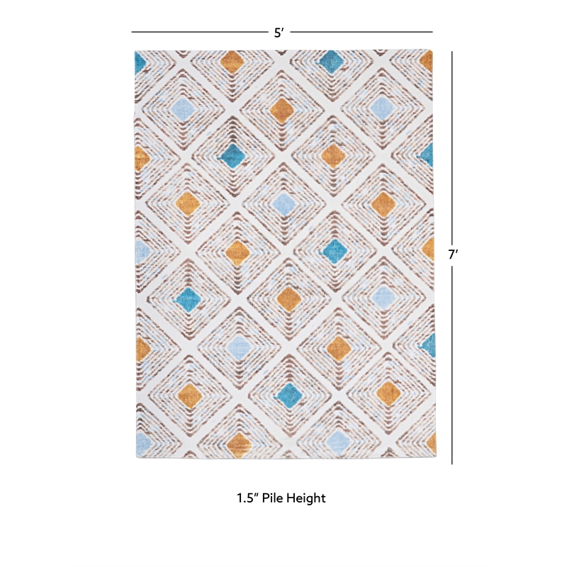 Linon Motif Printed Faux Rabbit Blinx Polyester 5'x7' Area Rug in Ivory