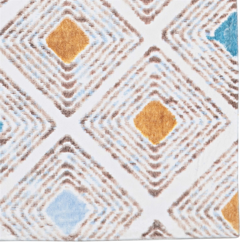 Linon Motif Printed Faux Rabbit Blinx Polyester 8'x10' Area Rug in Ivory