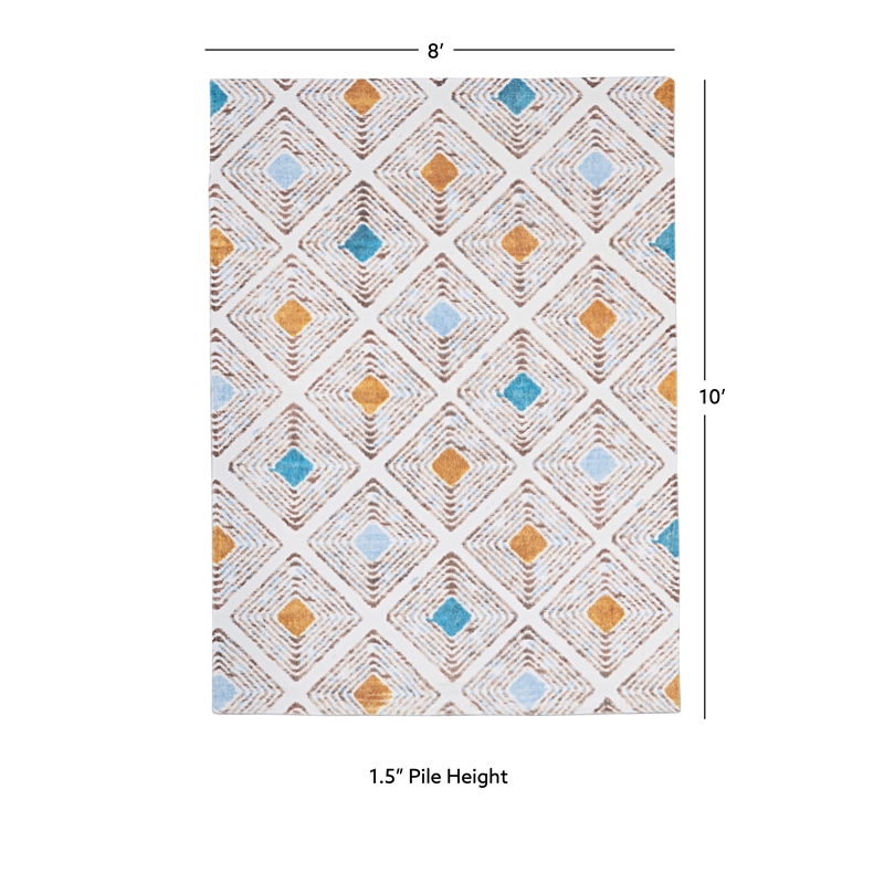 Linon Motif Printed Faux Rabbit Blinx Polyester 8'x10' Area Rug in Ivory