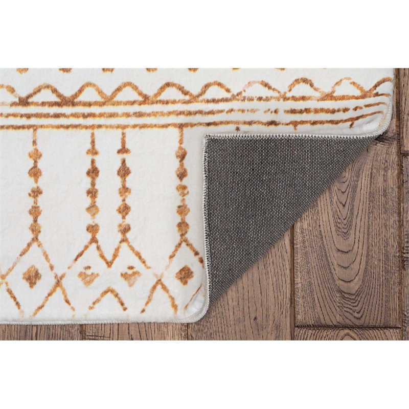 Linon Motif Printed Faux Rabbit Minear Polyester 3'x5' Accent Rug in Ivory