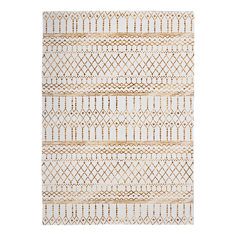 Linon Motif Printed Faux Rabbit Minear Polyester 3'x5' Accent Rug in Ivory