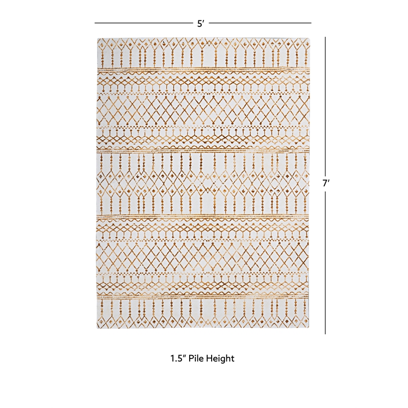 Linon Motif Printed Faux Rabbit Minear Polyester 5'x7' Area Rug in Ivory