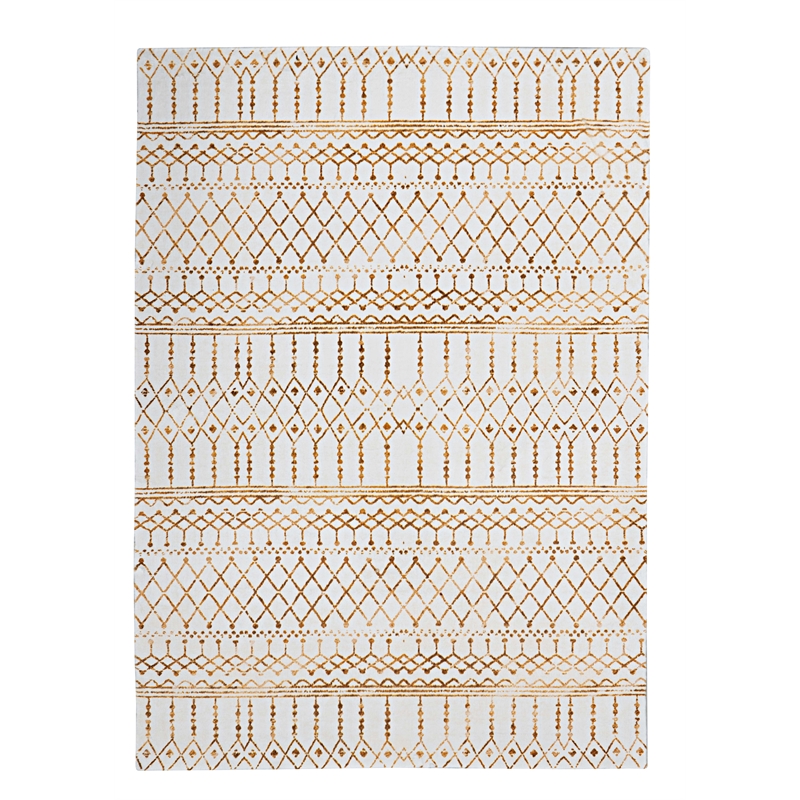 Linon Motif Printed Faux Rabbit Minear Polyester 8'x10' Area Rug in Ivory