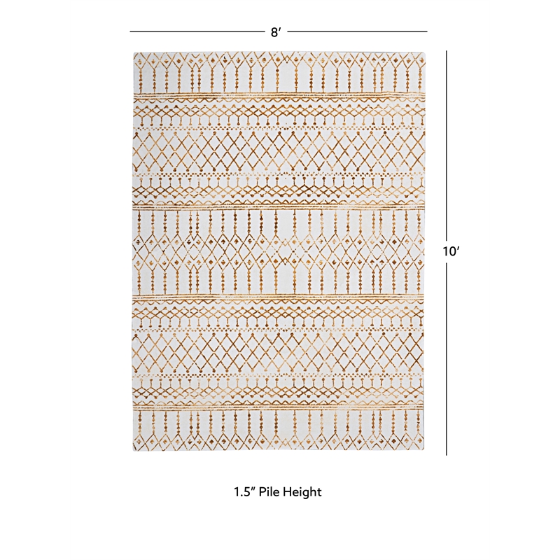 Linon Motif Printed Faux Rabbit Minear Polyester 8'x10' Area Rug in Ivory